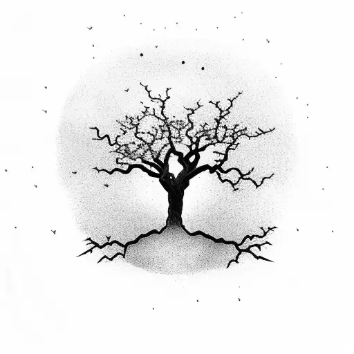 A Silhouette Of Naruto Standing In Front Of A Majestic Tree With Birds Flying Around Him