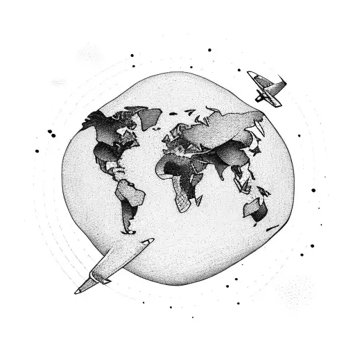 An Airplane Soaring Through A World Map With Dotted Outlines