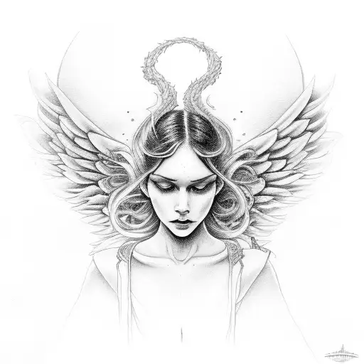 Angel In Fetal Position With Demon Wings