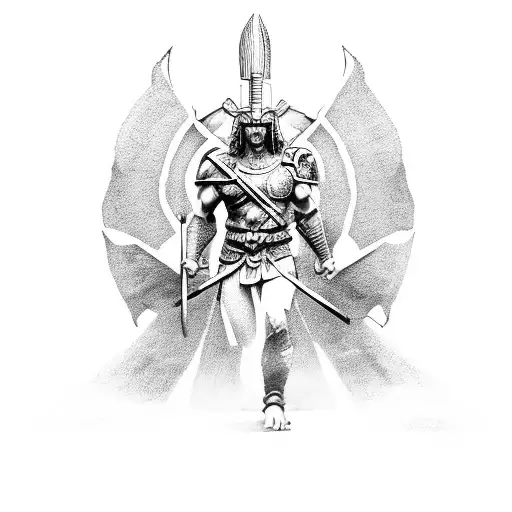 A Mythical God-like Spartan Warrior With Intricate Dotwork Detailing