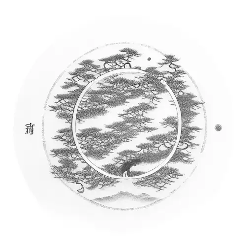 Enso Circle With Bonsai Tree In The Middle And The Names Jude And Tubi