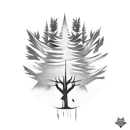 A Stoner Rock-inspired Tattoo Depicting A Forest With Hidden Guitar Necks As Trees