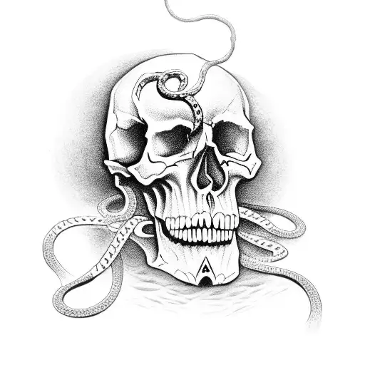 Skull With Diamond Eyes And Snakes And Graves