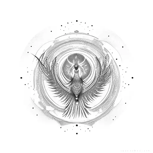 Phoenix Bird With A Tail Inbthe Shape Of A Circle Of Life