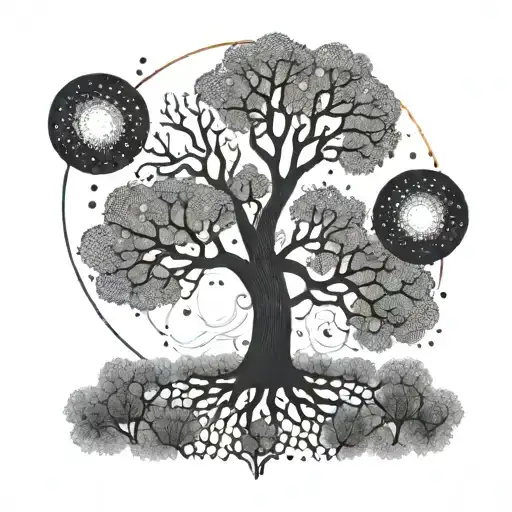 A Tree With Lights Of A Shape Of Circles Hanging On The Brenches