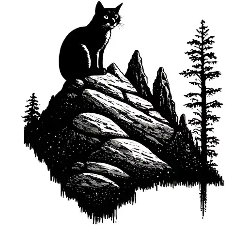 A Stone Setter's Tools Forming A Mountain Range With A Cat Perched On Top