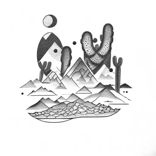 Desert Mountains With Cactus And Rifle