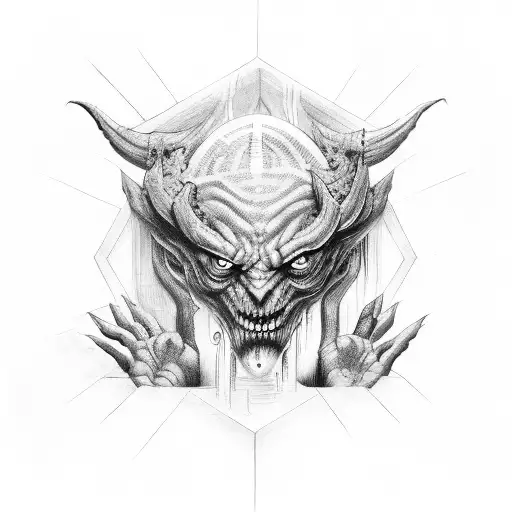 Demon Peering Through A Slit With Hands Wrapped Around The Edges