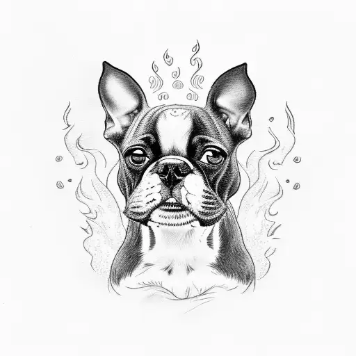 A Sketch Of A Pottery Kiln With A Boston Terrier Dog As The Fire