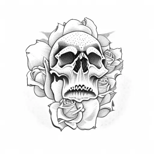 Skull With Roses Wide