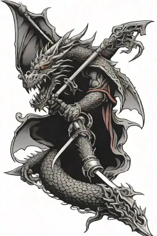 Dragon With Samurai Holding Sword