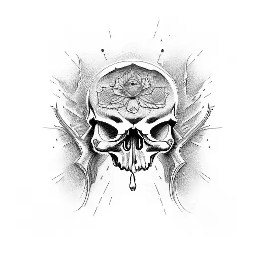 Create A Classic Tattoo Design Featuring A Bargue Technique Drawing Of A Skull