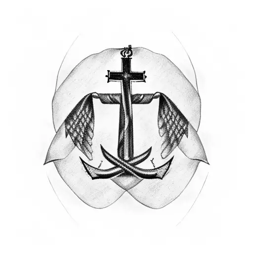 Christian Cross With Anchor Croatian Flag And Angel