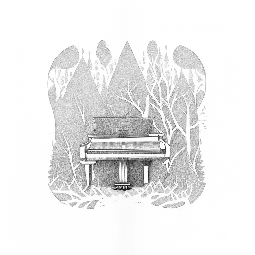 A Grand Piano Surrounded By A Majestic Forest