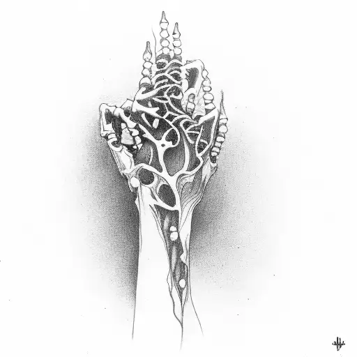 A Skeletal Hand Holding A Sprouting Plant Symbolizing Personal Growth