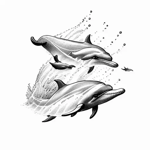 A Group Of Dolphins Leaping Joyfully Through Crashing Waves