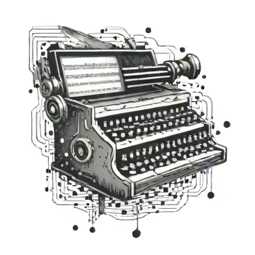 A Typewriter With Music Notes Coming Out Of It And A Tv Show Scene Playing On The Screen