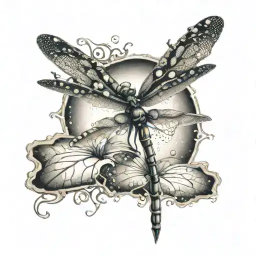 A Mystical Scene Of A Dragonfly Emerging From A Pool Of Water With Intricate Patterns