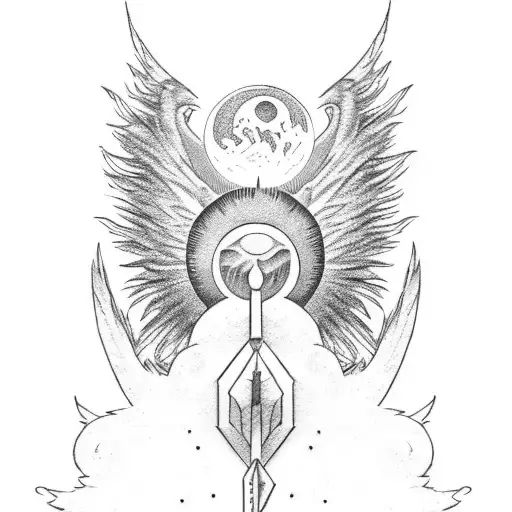 Sun And Moon With Angel Wings