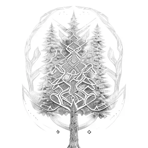 An Intricately Designed Tree With Nordic Symbols And Runes As Its Branches