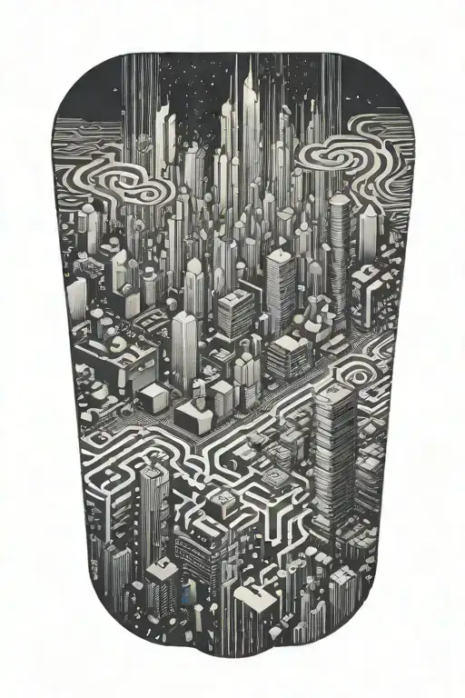 A Futuristic Cityscape With Integrated Circuit Patterns And Computer Code Hidden In The Background