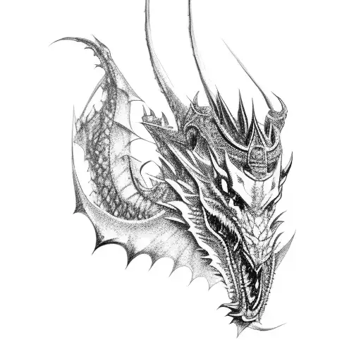 Silhouette Dragons Head With Crown From Profile