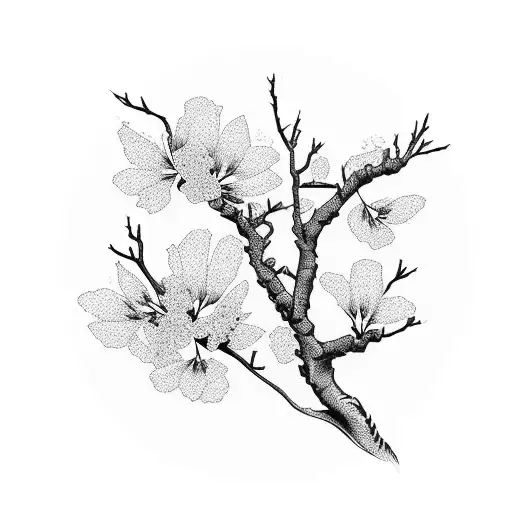 A Guitar Intertwined With Blooming Cherry Blossom Branches