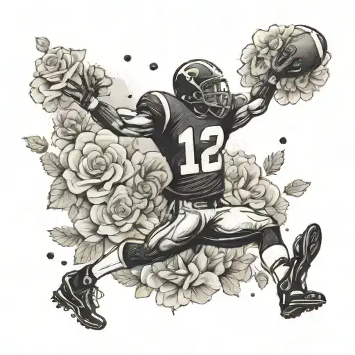 A Football Player Catching A Football Made Of Flowers With A Cloud Background