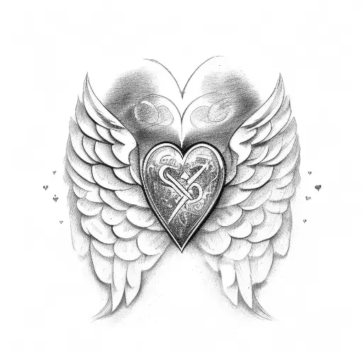 Angel Wings With Heart And Letter 'B'