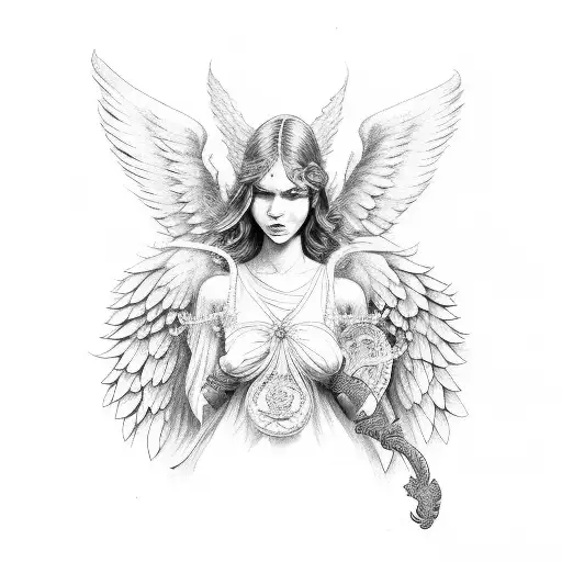 Angel With Big Wings In A Ancient Style