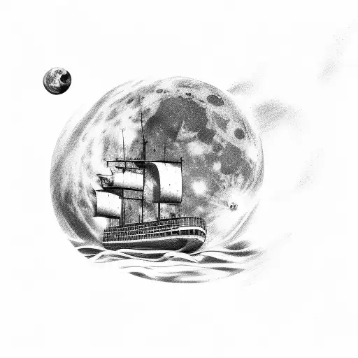 A Cruse Ship Sailing Into The Distance Against The Moon