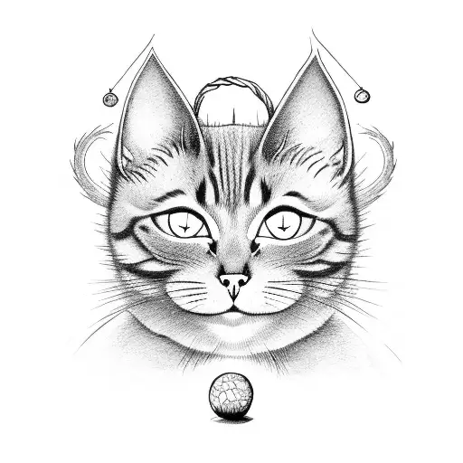 A Mischievous Satanic Cat Playing With A Ball Of Yarn And Surrounded By Mystical Mushrooms