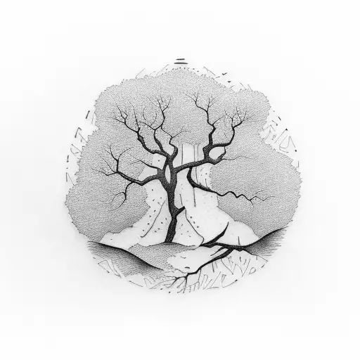 A Minimalist Tattoo Of Stone Made Out Of Tree Branches