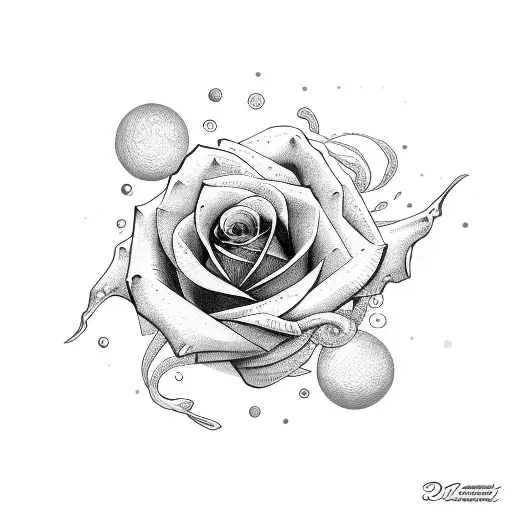 A Rose Intertwined With The Waves Over The Sun