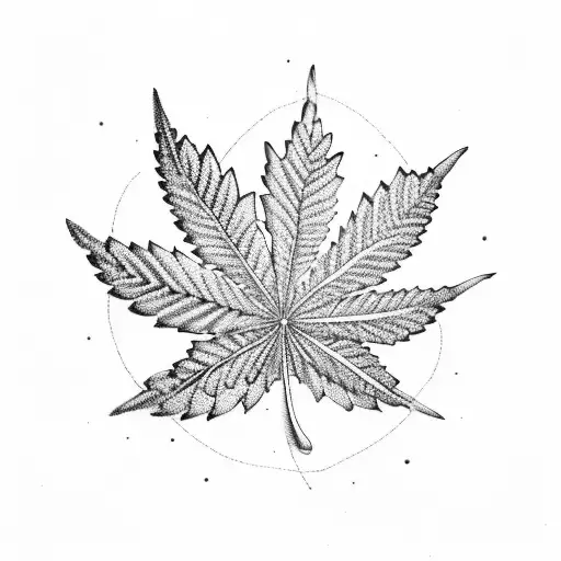 A Cosmic Marijuana Leaf With Intricate Dotwork Detailing