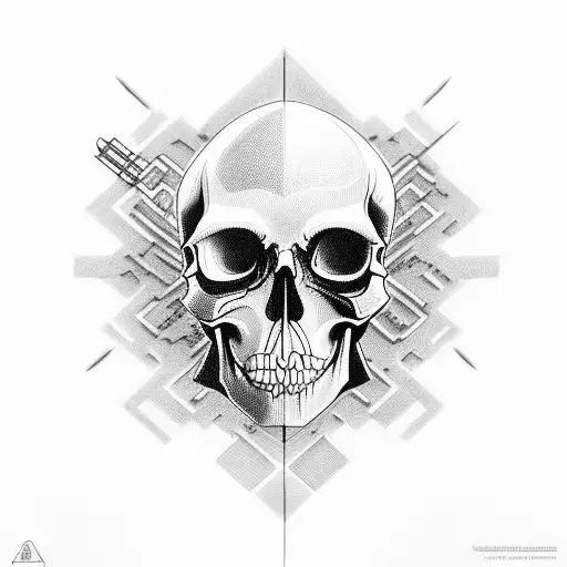 A Hacking-themed Tattoo Featuring A Skull With Binary Code Flowing Out Of Its Eyes
