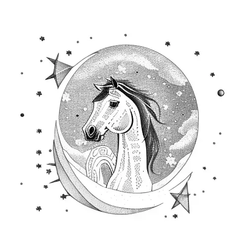 A Minimalist Tattoo Of A Horse Galloping Under A Starry Night Sky
