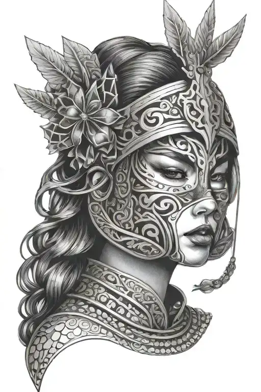 Sexy Woman With A Mask Japan Warrior
