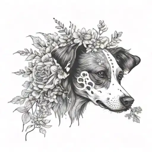 Dog With Wildflowers Growing Out Of Skull