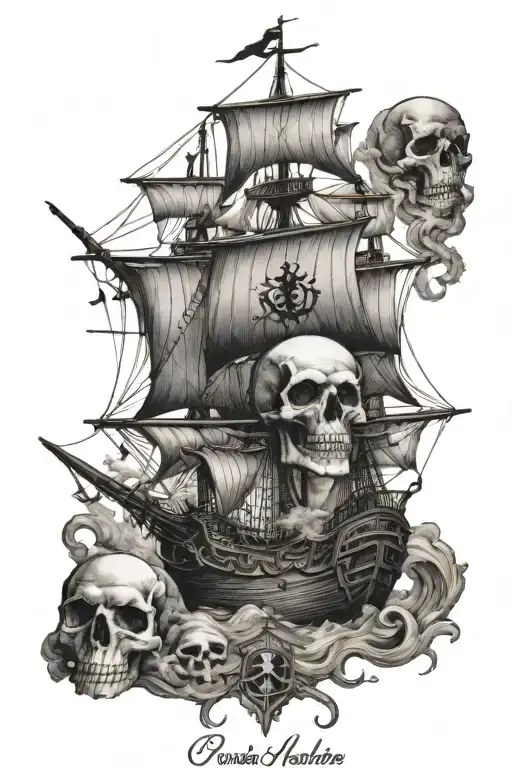 Pirate Ship And Skull