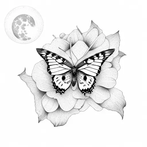 Flowers With A Butterfly And Moon