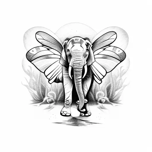 Elephant With Butterfly Wings On Back