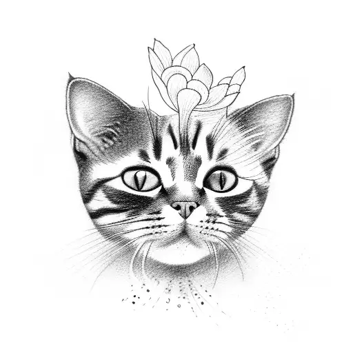 Drawing Of A Cat In Silhouette And On The Inside That Is Filled With Flowers