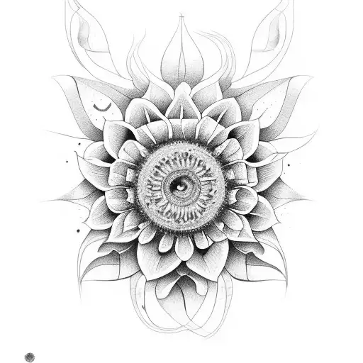 Flor De Girasol Con Hojas Y Tallo A Color