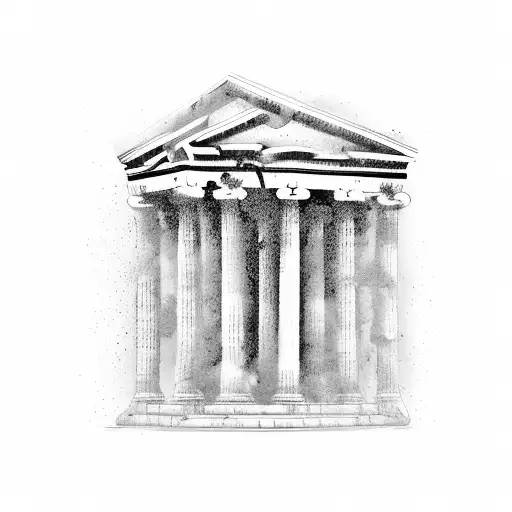 Greek Columns With A Thunderstorm In The Background And Zeus On Top Of Them