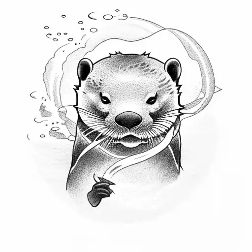 Otter Swimming Against A Dark Current With A Light In The Distance