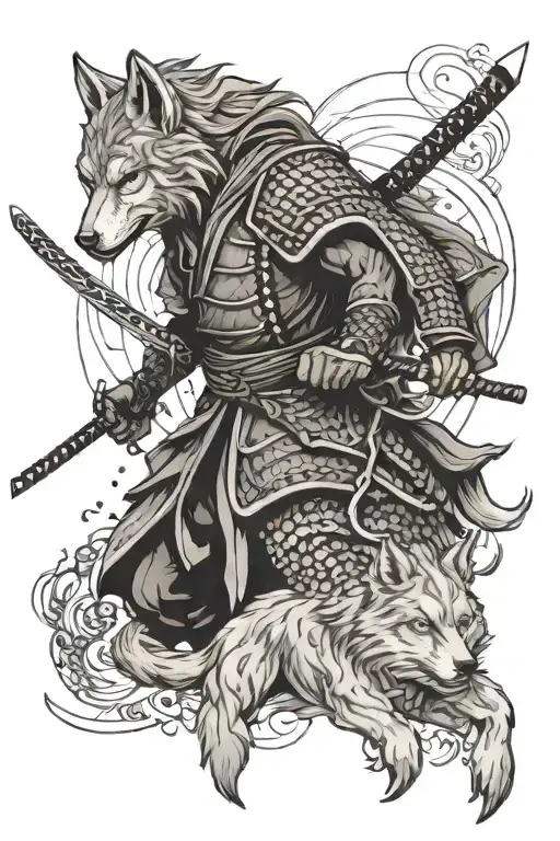 Samurai Warrior With Wolf
