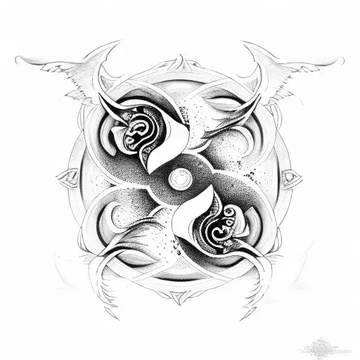 Yin And Yang With Angel And Devil Wings