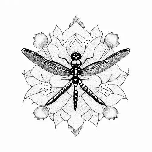 Dragonfly And Flowers Around Deer