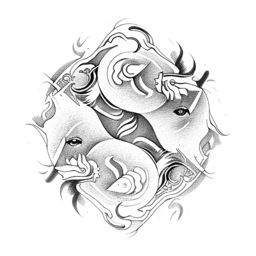 Yin Yang With Fire And Wind